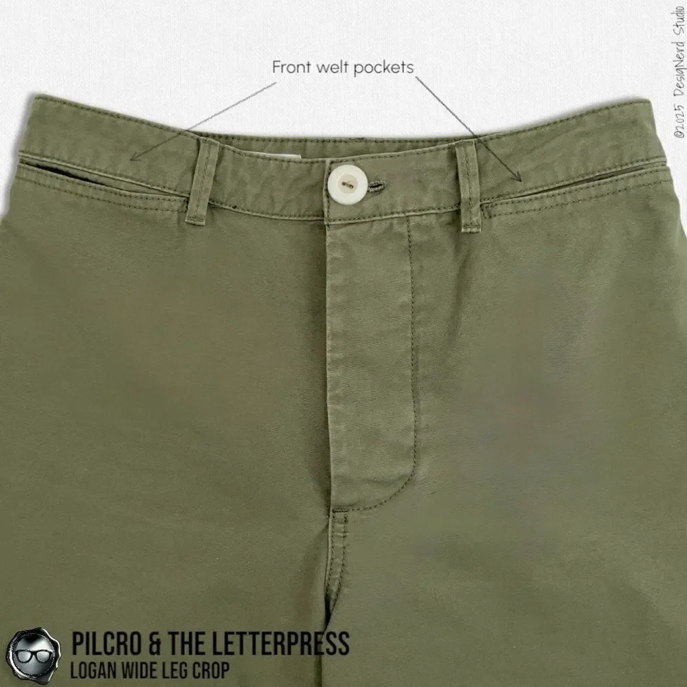 ANTHROPOLOGIE PILCRO & THE LETTERPRESS LOGAN WIDE LEG CROP PANTS IN OLIVE GREEN